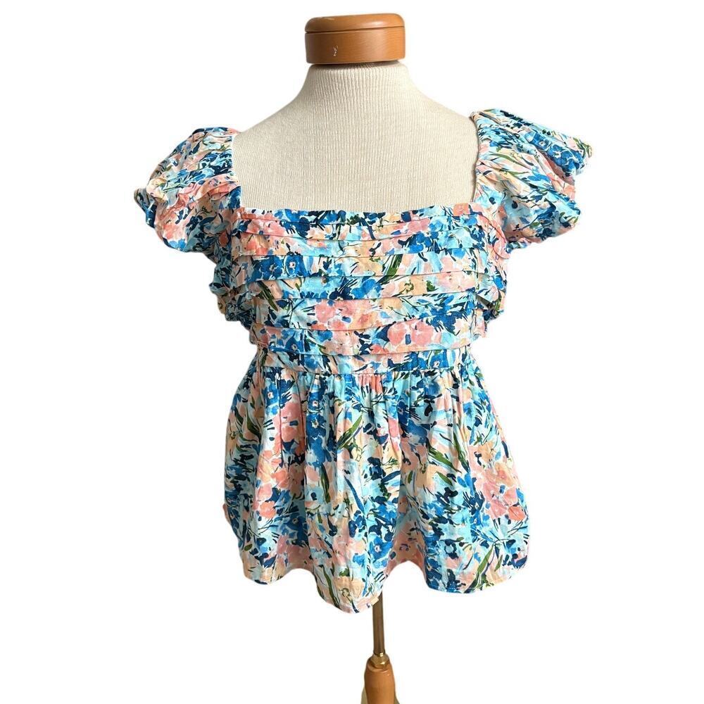 Abercrombie and Floral Floral Drama Puff Sleeve Pleated Top Size L NWT​​​